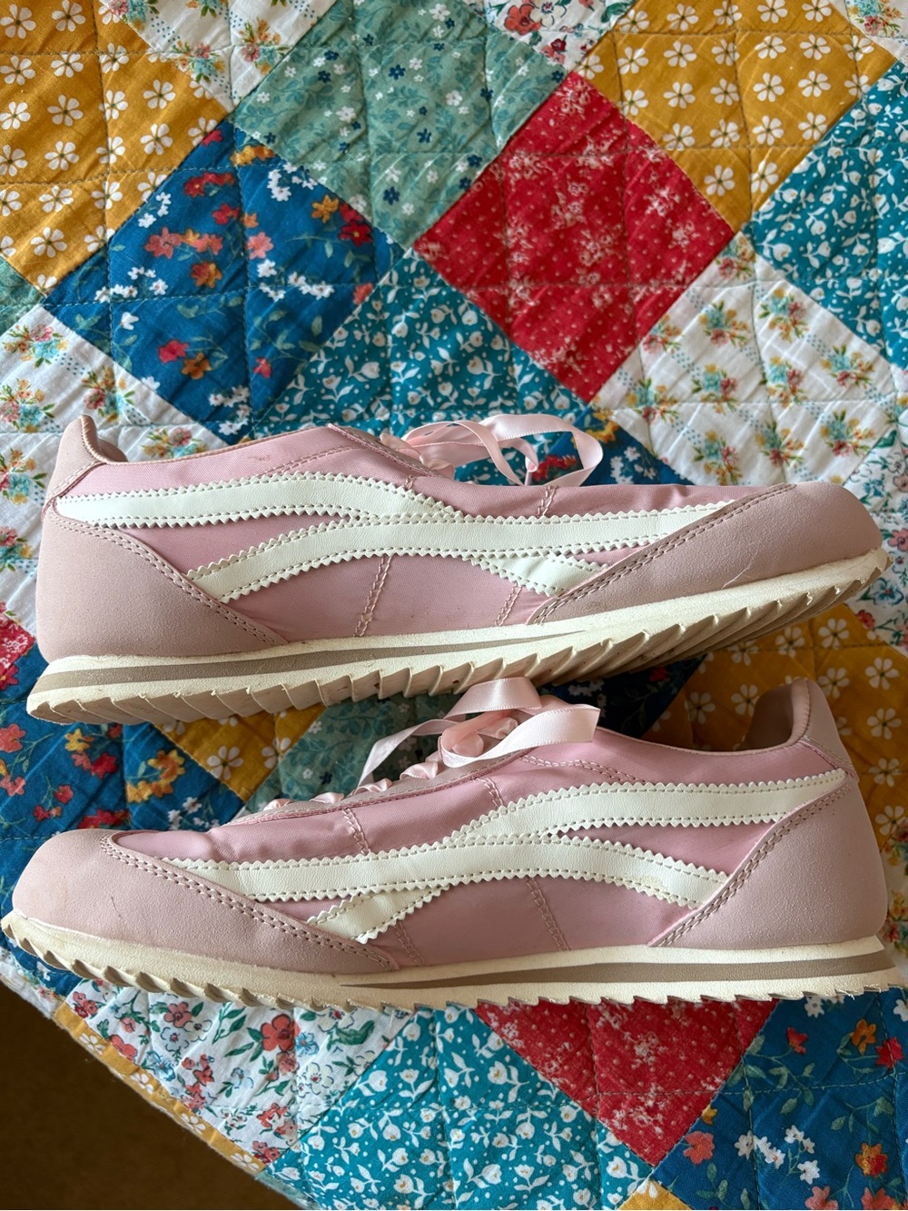 Women's Pink Satin Ribbon Lace-Up Sneakers - Picture 2 of 3